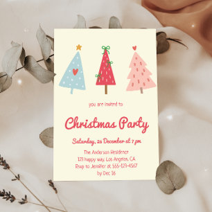 Whimsical Hand Drawn Pastel Christmas Party  Invitation