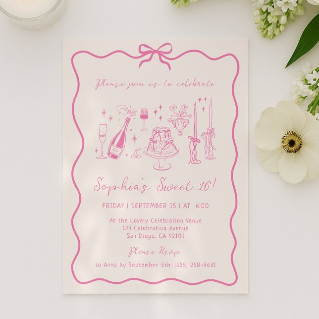 Whimsical Hand Drawn Pink Birthday Party  Invitation (Creator Uploaded)