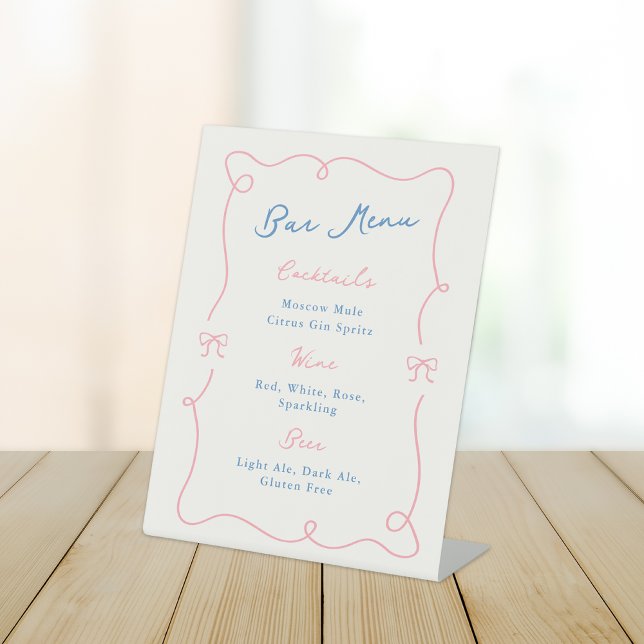 Whimsical Hand Drawn Pink & Blue Bar Menu Pedestal Sign (Creator Uploaded)