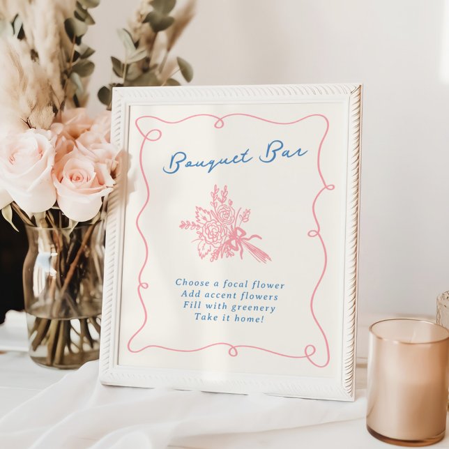 Whimsical Hand Drawn Pink & Blue Bouquet Bar Poster (Creator Uploaded)