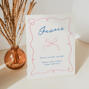 Whimsical Hand Drawn Pink & Blue Favours Pedestal Sign