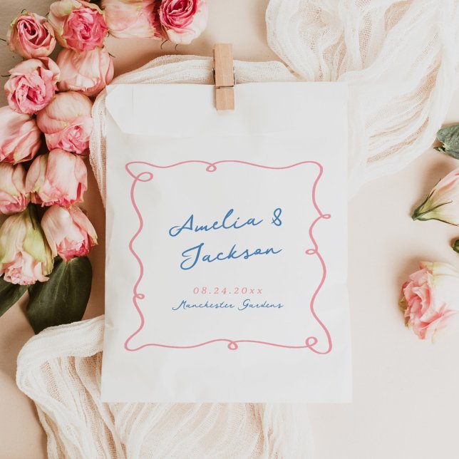Whimsical Hand Drawn Pink & Blue Wedding Favour Bags (Creator Uploaded)