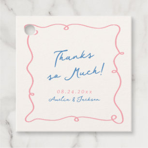 Whimsical Hand Drawn Pink & Blue Wedding Thank You Favour Tags