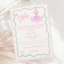 Whimsical Hand Drawn Pink Bow Wavy Wedding Details