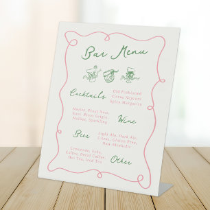 Whimsical Hand Drawn Pink & Green Bar Menu Pedestal Sign