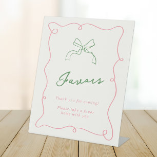Whimsical Hand Drawn Pink & Green Favours Pedestal Sign
