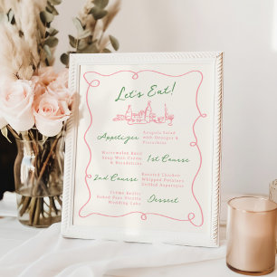 Whimsical Hand Drawn Pink & Green Menu Poster