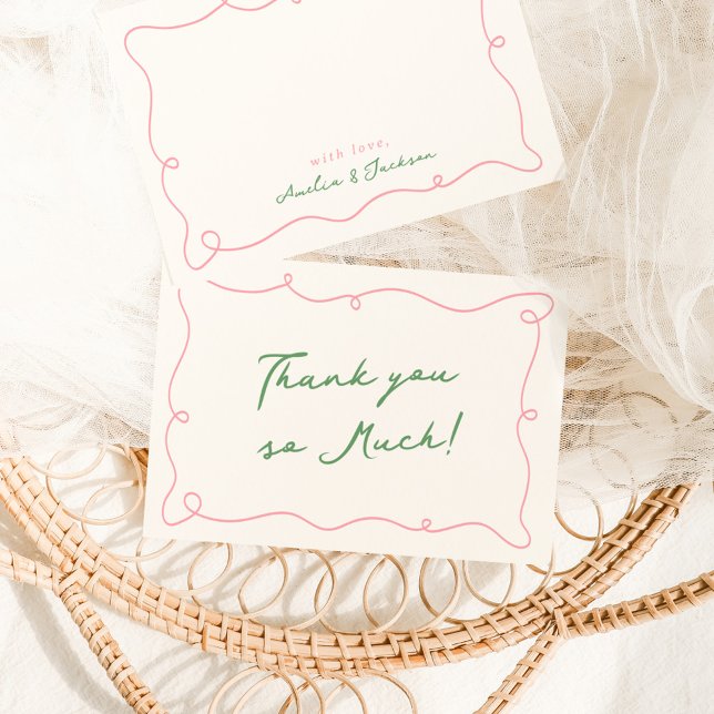 Whimsical Hand Drawn Pink & Green Thank You Invitation (Creator Uploaded)