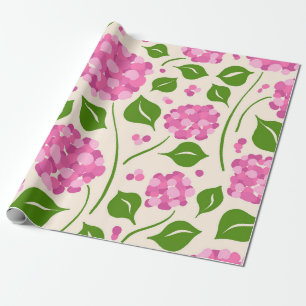 Whimsical Hand-Drawn Pink Hydrangea Botanical Wrapping Paper