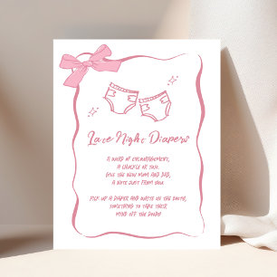 Whimsical Hand Drawn Pink Late Night Diapers Sign