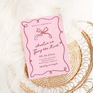 Whimsical Hand Drawn Pink & Red Bridal Shower Invitation