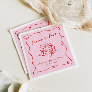 Whimsical Hand Drawn Pink & Red Cocktails Napkin