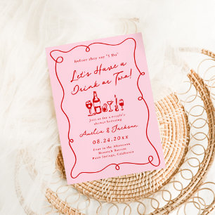 Whimsical Hand Drawn Pink & Red Couple's Shower Invitation