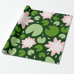 Whimsical Hand-Drawn Pink Water Lily Botanical Wrapping Paper