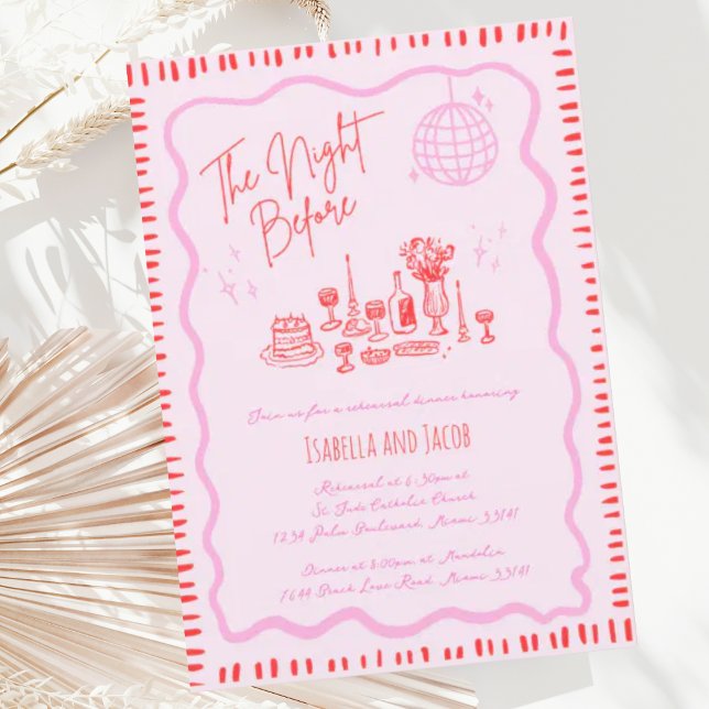 Whimsical Hand Drawn Pink Wavy Rehearsal Dinner Invitation (Creator Uploaded)