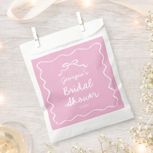 Whimsical Hand Drawn Pink White Bow Bridal Shower Favour Bags (Clipped)