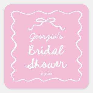 Whimsical Hand Drawn Pink White Bow Bridal Shower Square Sticker