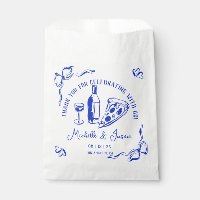 Whimsical Hand Drawn Pizza French Bow Thank You Favour Bags (Front)