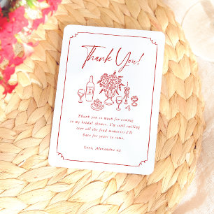 Whimsical Hand Drawn Pizza & Wine Bridal Shower Thank You Card