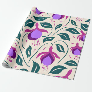 Whimsical Hand-Drawn Purple Fuchsia Floral Wrapping Paper