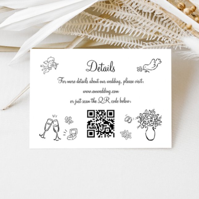 Whimsical Hand Drawn QR Code Wedding Details Enclosure Card (Creator Uploaded)