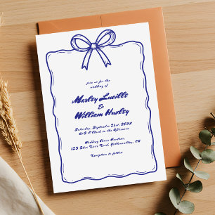 Whimsical Hand Drawn Quirky Blue Wedding Invitation
