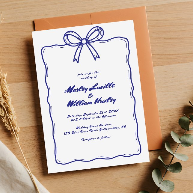 Whimsical Hand Drawn Quirky Blue Wedding Invitation (Creator Uploaded)