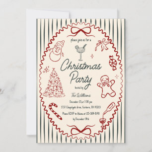 Whimsical Hand Drawn Quirky Christmas Party Invita Invitation