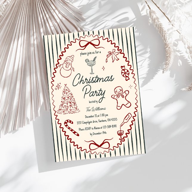 Whimsical Hand Drawn Quirky Christmas Party Invita Invitation (Creator Uploaded)