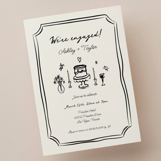 Whimsical Hand Drawn Quirky Engagement Party Invitation (Creator Uploaded)