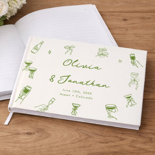 Whimsical Hand Drawn Quirky Green Wedding Guest Book