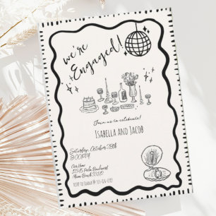 Whimsical Hand Drawn Quirky Wavy Engagement Party Invitation