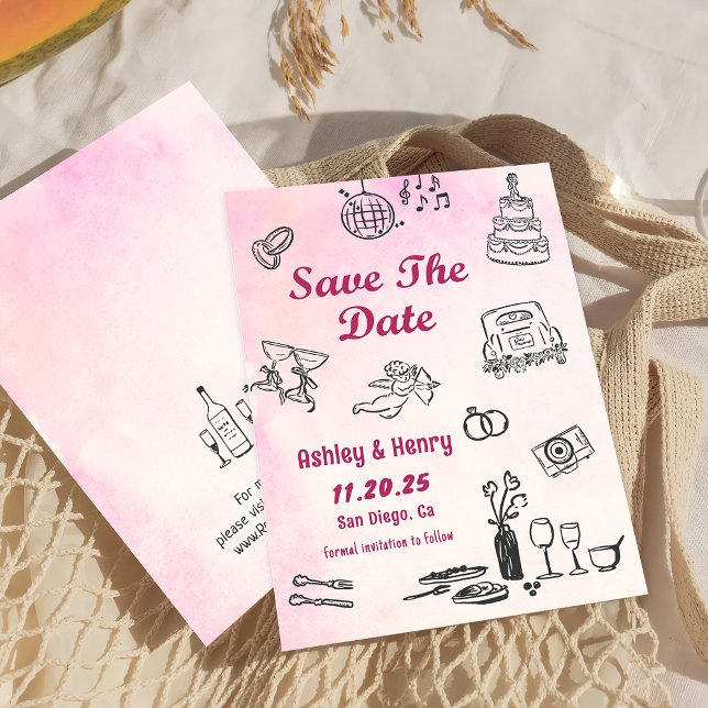 Whimsical Hand Drawn Quirky Wedding Save The Date Invitation (Creator Uploaded)