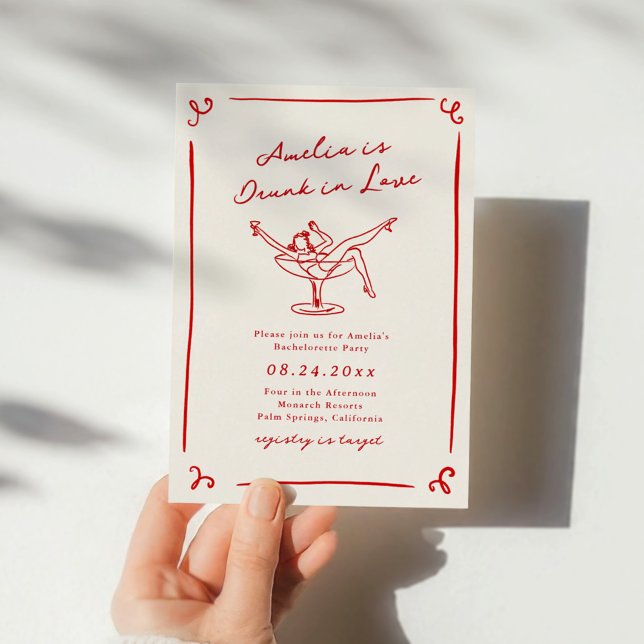 Whimsical Hand Drawn Red Bachelorette Invitation (Creator Uploaded)