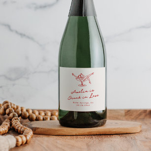 Whimsical Hand Drawn Red Bachelorette Sparkling Wine Label