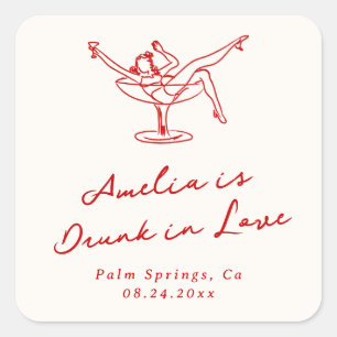 Whimsical Hand Drawn Red Bachelorette Square Sticker