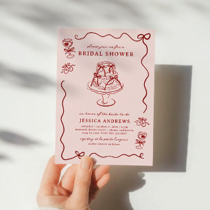 Whimsical Hand Drawn Red Cherries & Bows Invitation