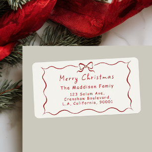 Whimsical Hand-Drawn Red Coquette Bow Christmas Label