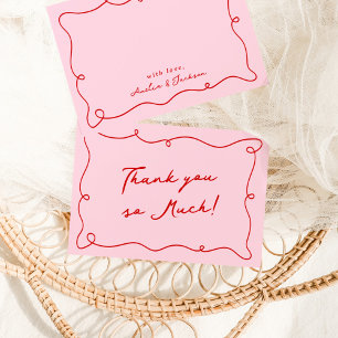Whimsical Hand Drawn Red & Pink Thank You Invitation