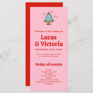 Whimsical Hand Drawn Red & Pink Wedding Program 