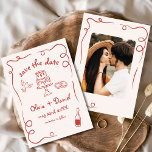 Whimsical Hand Drawn Red Wedding Photo Save The Date<br><div class="desc">Set the tone for your wedding with this whimsical hand-drawn save the date photo card! Featuring delicate, artistic details and a personalised photo, this design beautifully blends creativity and charm. The soft, elegant typography enhances the romantic theme, while the customisable details ensure it aligns perfectly with your special day. Ideal...</div>