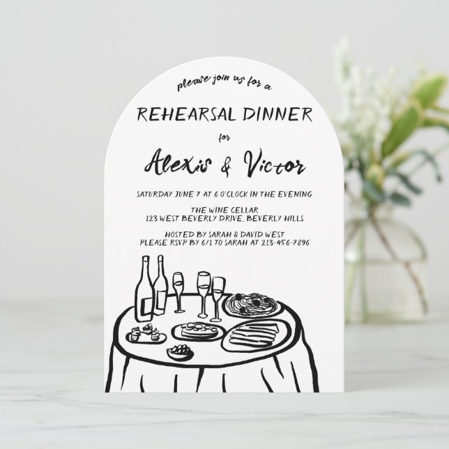 Whimsical Hand Drawn Rehearsal Dinner Table Custom Invitation (Standing Front)