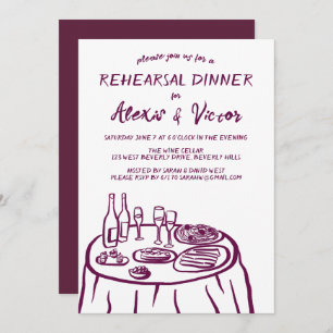 Whimsical Hand Drawn Rehearsal Dinner Table Custom Invitation