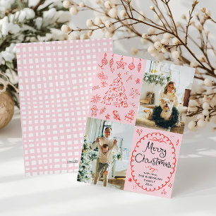 Whimsical Hand Drawn Retro Merry Christmas 2 Photo Holiday Card