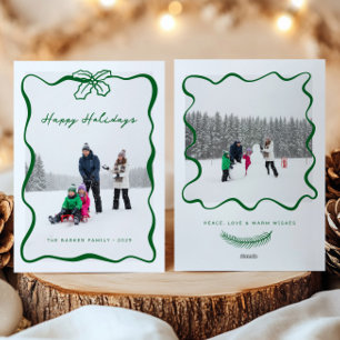 Whimsical Hand Drawn Ribbon Photo Christmas Card