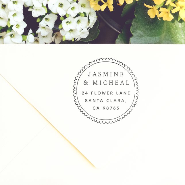 Whimsical Hand Drawn Round Return Address Self-inking Stamp (Creator Uploaded)