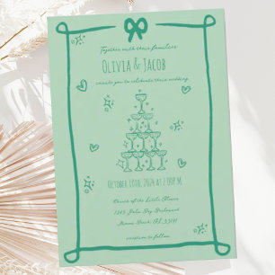 Whimsical Hand Drawn Sage Bow Scribble Wedding Invitation