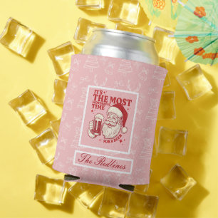Whimsical Hand-Drawn Santa Christmas Can Cooler