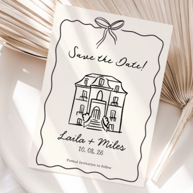 Whimsical hand drawn Save the date Venue card  (Save the date wedding venue invitation card)