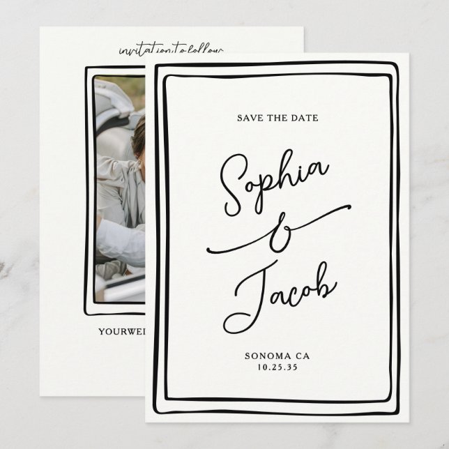 Whimsical Hand Drawn Save The Date Wedding Photo   (Front/Back)